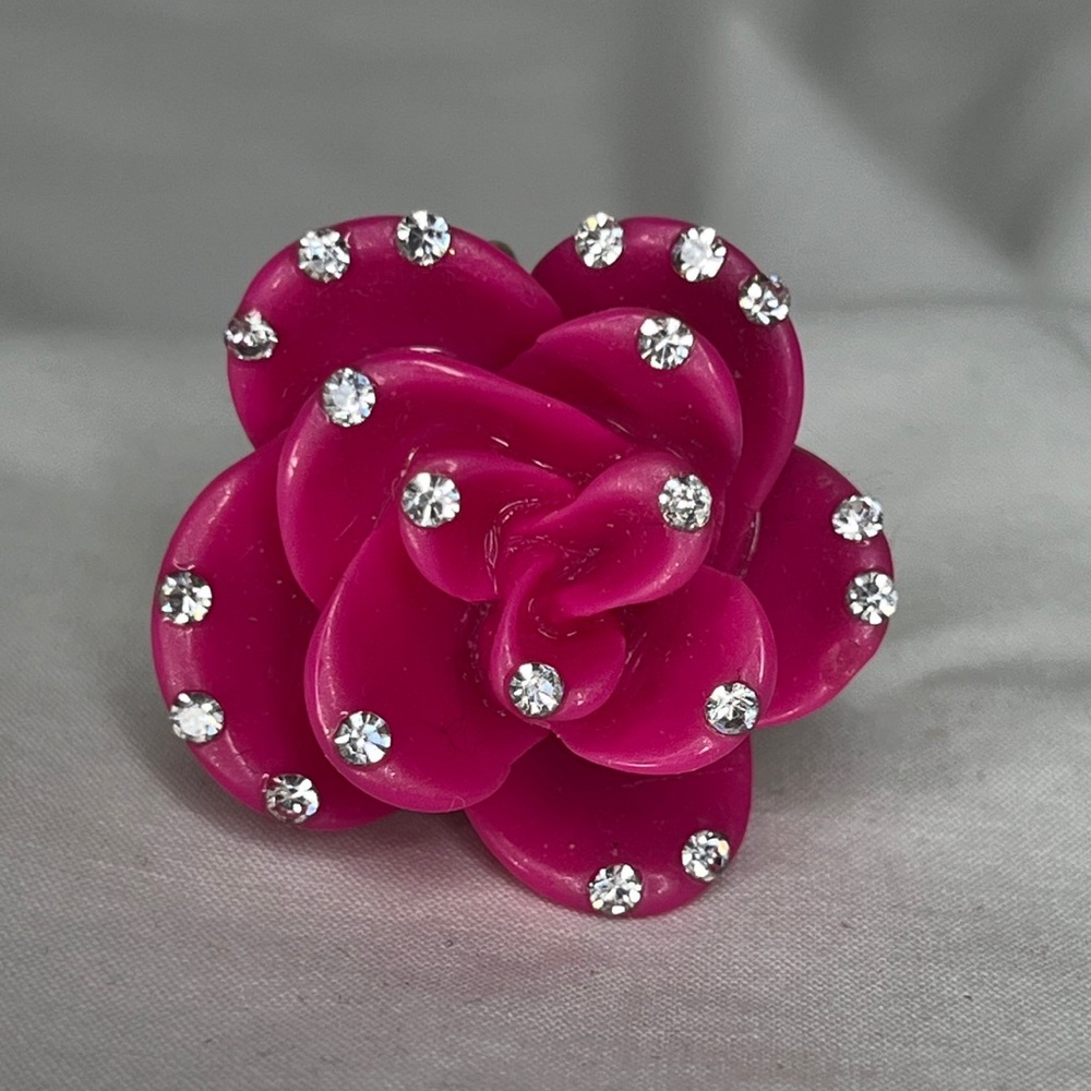 Wet Seal Hot Pink Faux diamond Flower Statement Ring. Y2K BARBIE